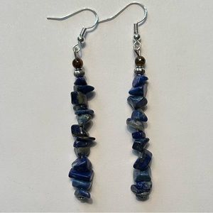 Genuine Blue Lapis and Tiger Eye Drop earrings